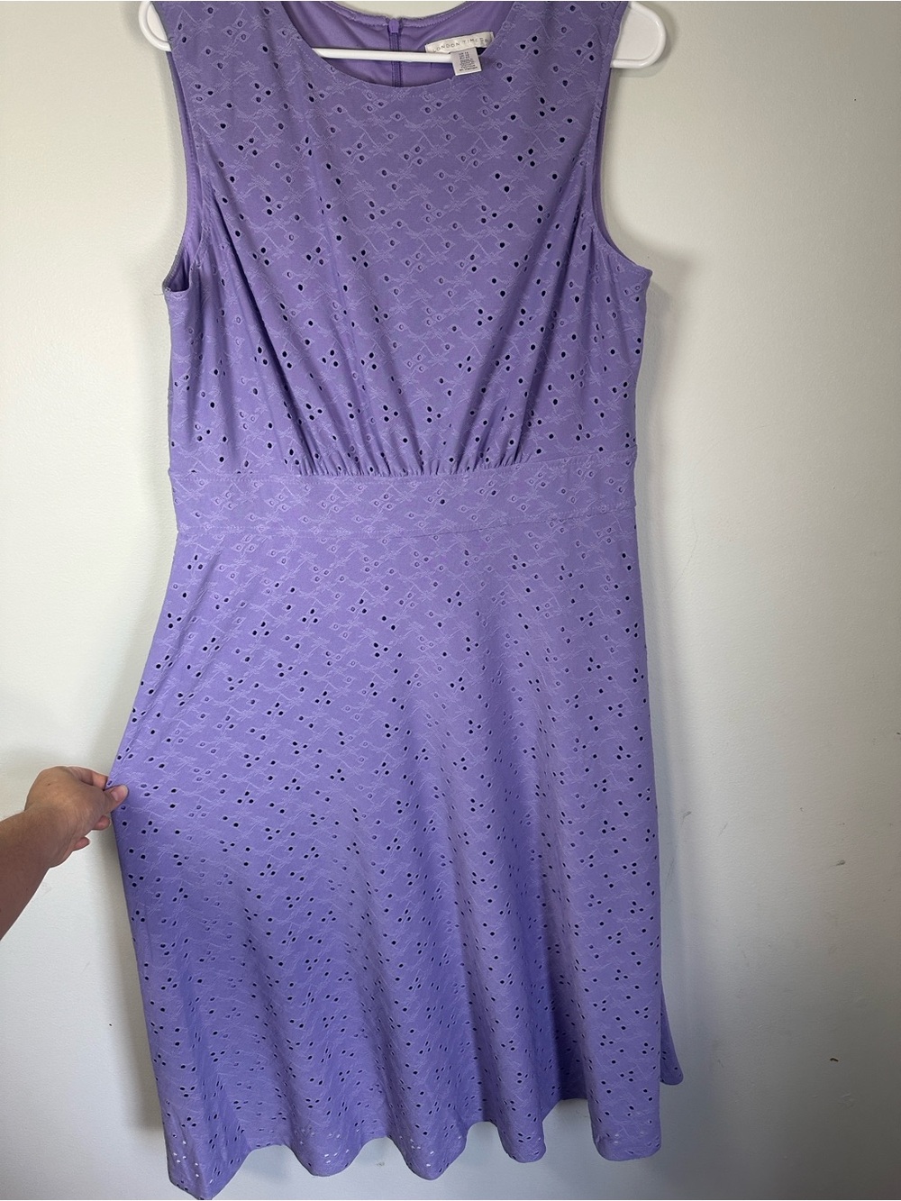 London Times Sleeveless Lilac Eyelet Midi Dress
